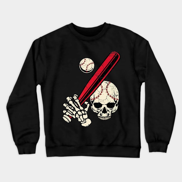 Baseball Skull Bat and Ball Crewneck Sweatshirt by Watermelon Wearing Sunglasses